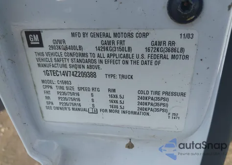 2004 GMC Sierra 1500 Work Truck from USA, damaged, VIN 1GTEC14V74Z209388